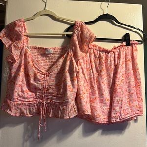 Abound two piece skirt and top set with orange and pink flowers